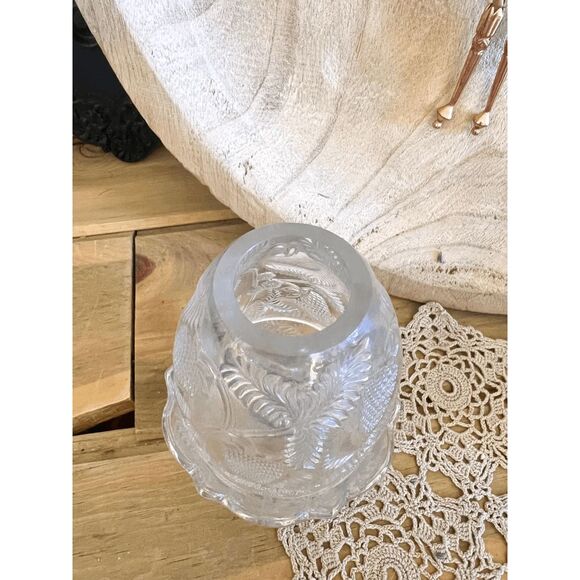 Vintage Fenton Glass Fairy Lamp Clear Carnival Iridescent Candle Holder Strawber - Picture 3 of 6